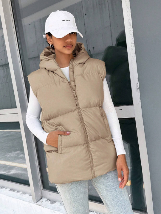 Frenchy Women's Sleeveless Zipper Hooded Casual Jacket