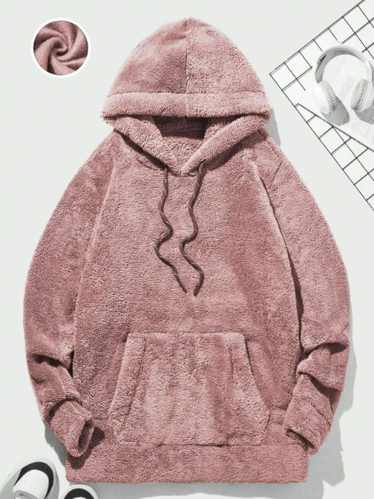 Manfinity Hypemode Men's Solid Color Drawstring Hooded Plush Sweatshirt
