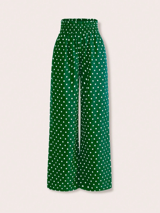 Priv Women's Polka Dot Shirred Waist Wide Leg Pants