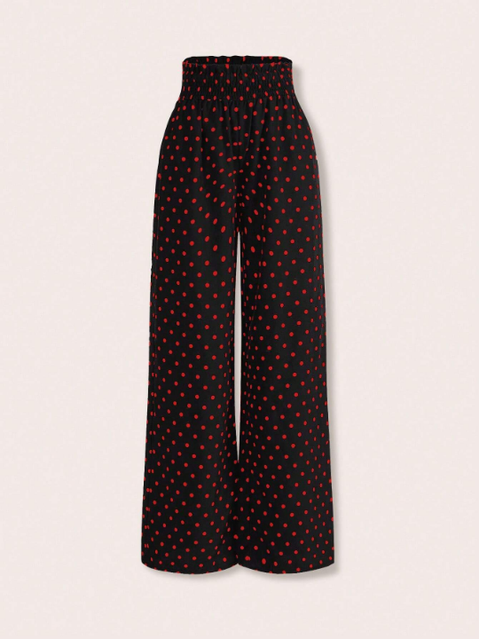 Priv Ladies' Polka Dot Shirred Waist Pants