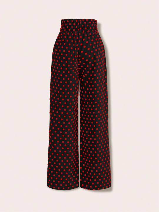 Priv Ladies' Polka Dot Shirred Waist Pants