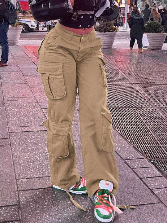 Solid Color Casual Cargo Style Pants