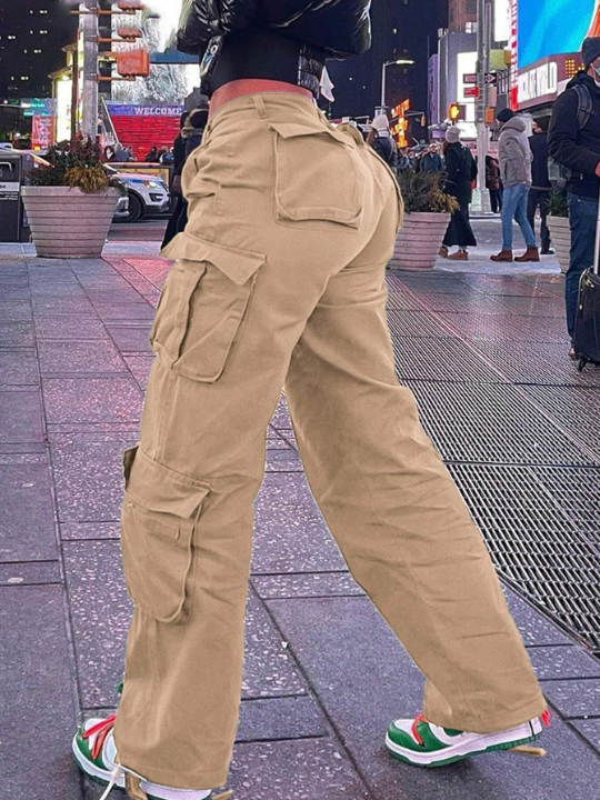 Solid Color Casual Cargo Style Pants