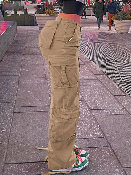 Solid Color Casual Cargo Style Pants