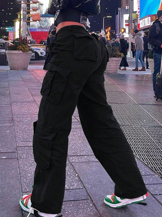 Solid Color Casual Cargo Pants