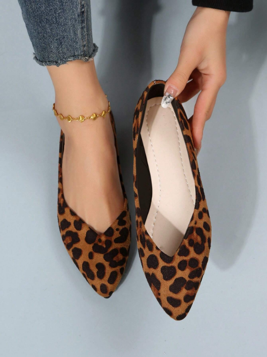 New Arrival Brown Leopard Print Women's Pointed Toe Flat Shoes For Spring And Autumn