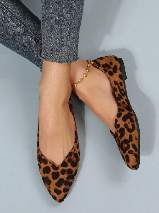 New Arrival Brown Leopard Print Women's Pointed Toe Flat Shoes For Spring And Autumn