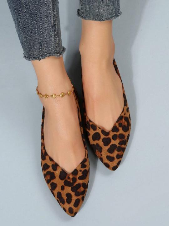 New Arrival Brown Leopard Print Women's Pointed Toe Flat Shoes For Spring And Autumn