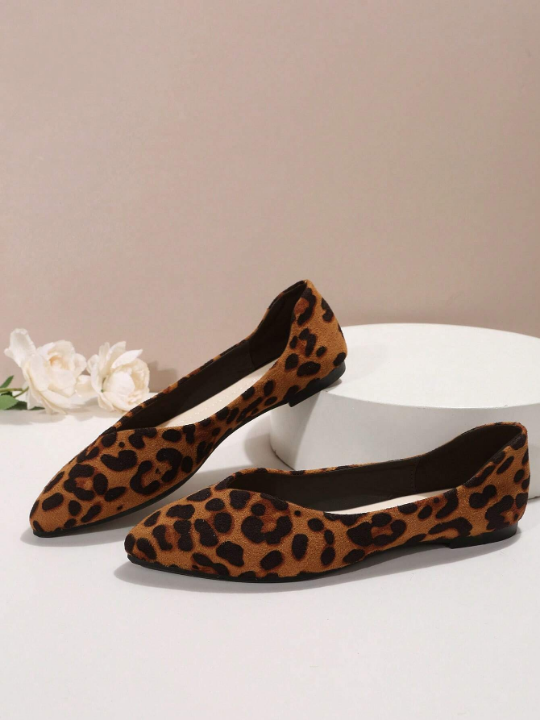 New Arrival Brown Leopard Print Women's Pointed Toe Flat Shoes For Spring And Autumn