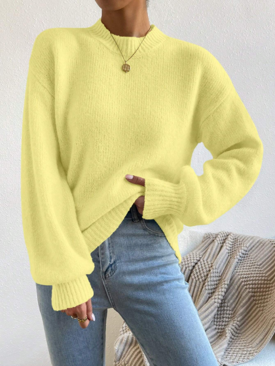 Solid-Colored Drop Shoulder Casual Sweater