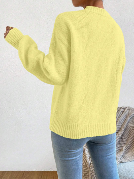 Solid-Colored Drop Shoulder Casual Sweater