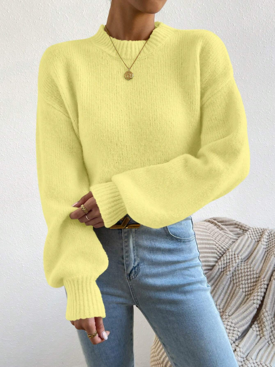 Solid-Colored Drop Shoulder Casual Sweater