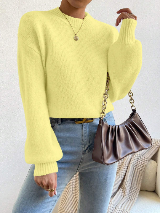 Solid-Colored Drop Shoulder Casual Sweater