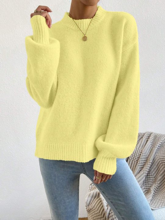 Solid-Colored Drop Shoulder Casual Sweater