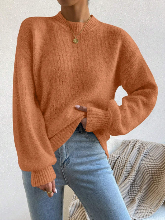 Solid Color Drop Shoulder Casual Sweater