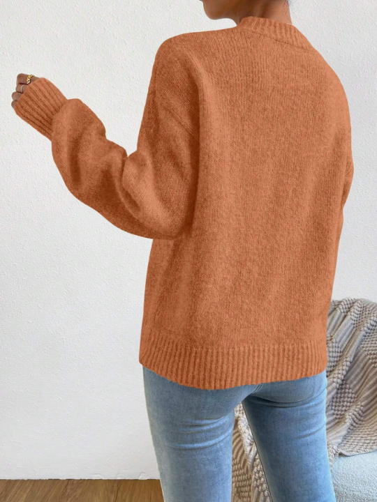 Solid Color Drop Shoulder Casual Sweater