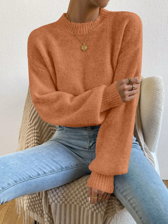 Solid Color Drop Shoulder Casual Sweater