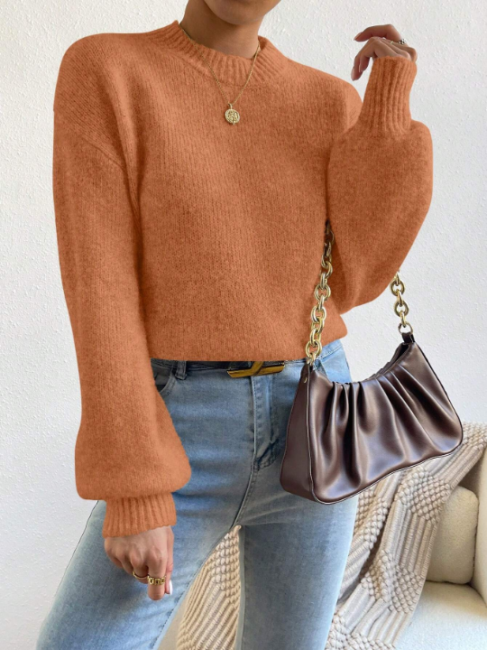 Solid Color Drop Shoulder Casual Sweater