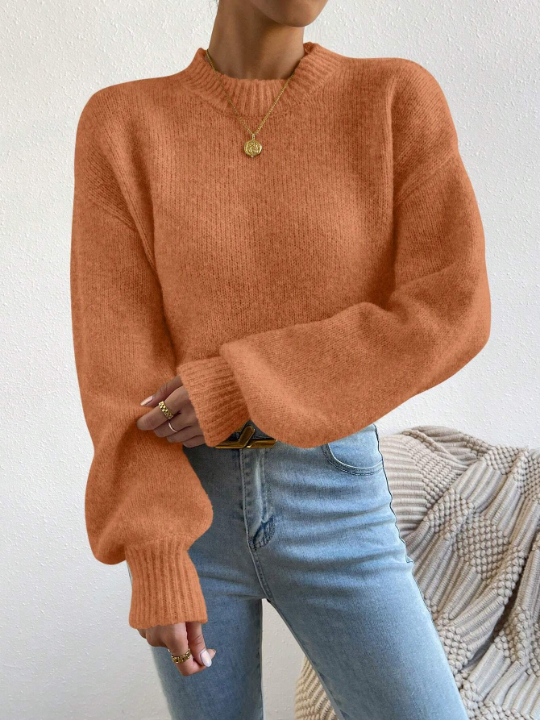 Solid Color Drop Shoulder Casual Sweater