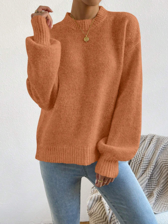 Solid Color Drop Shoulder Casual Sweater