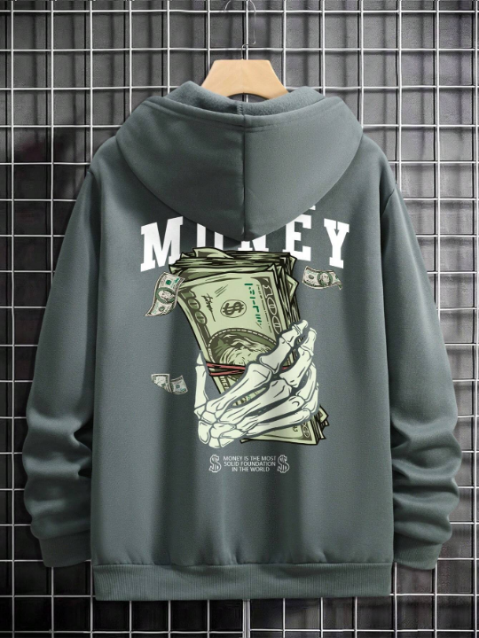 Manfinity Men'S Letter Skull Hand Print Hoodie