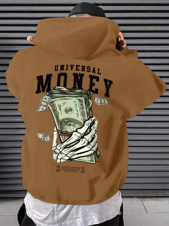 Manfinity Men'S Letter, Skull, And Hand Printed Hoodie