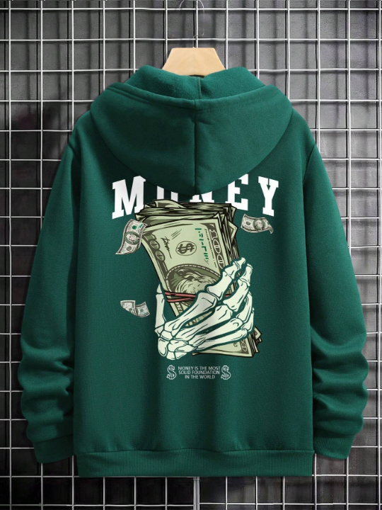 Manfinity Men'S Letter Skeleton Hand Printed Hoodie