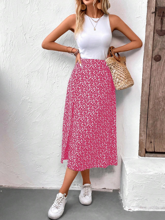 Frenchy Floral Chiffon Split Front Skirt