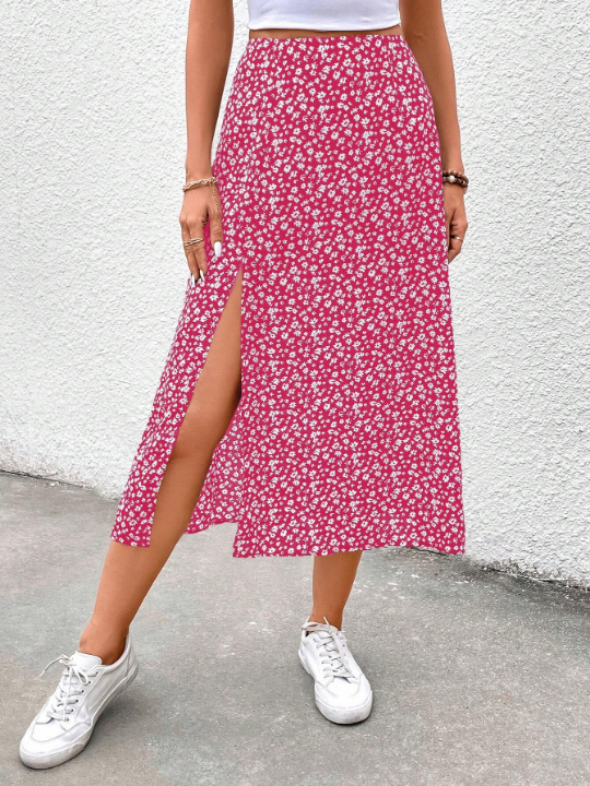 Frenchy Floral Chiffon Split Front Skirt