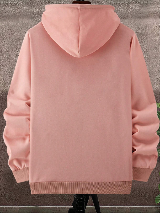 Manfinity Homme Men's Zipper Half Placket Drawstring Hoodie With Deer Head Pattern