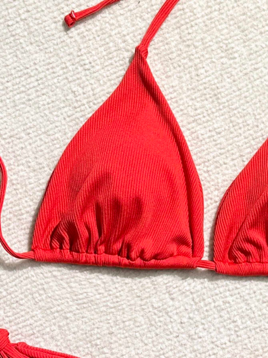 Swim Basics Women's Solid Color Halter Triangle Cup Bikini Set With Separated Bottom New Year