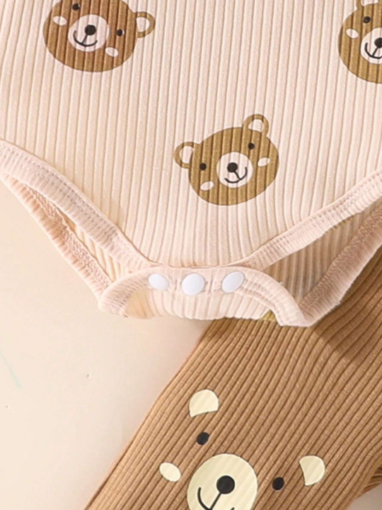 Newborn Baby Boy Bear Printed Romper With Pants Set