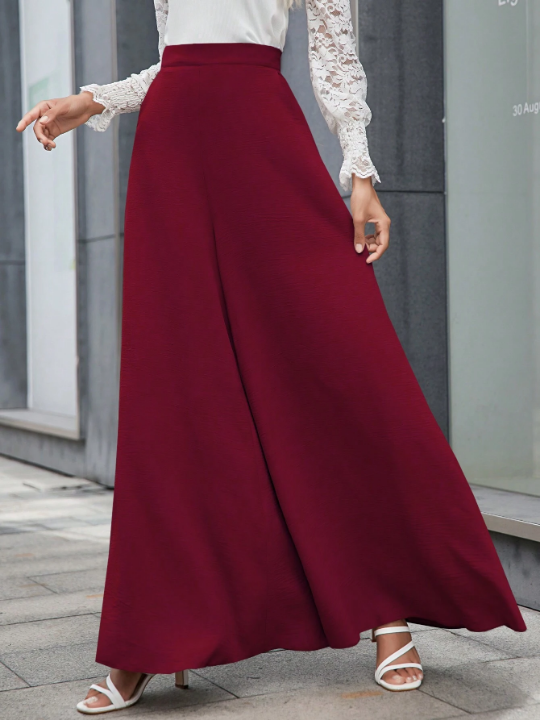 LUNE Solid Color High Waisted Wide Leg Pants With Slanted Pockets