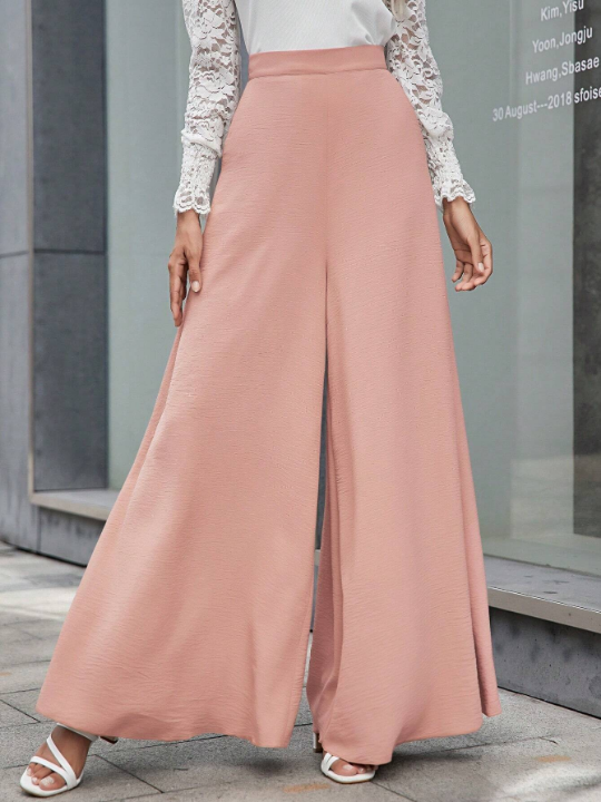 LUNE Solid Color Wide Leg Pants With Slanted Pockets