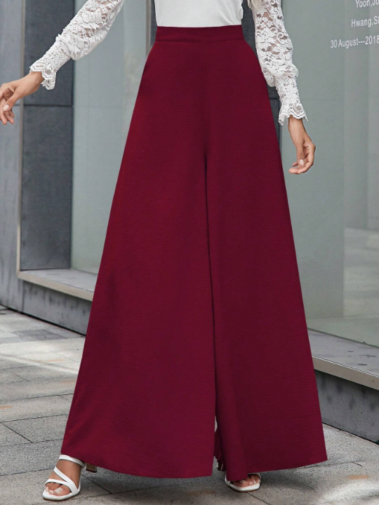 LUNE Solid Color High Waisted Wide Leg Pants With Slanted Pockets