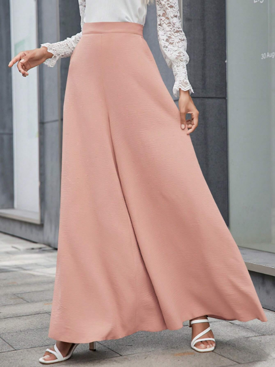 LUNE Solid Color Wide Leg Pants With Slanted Pockets