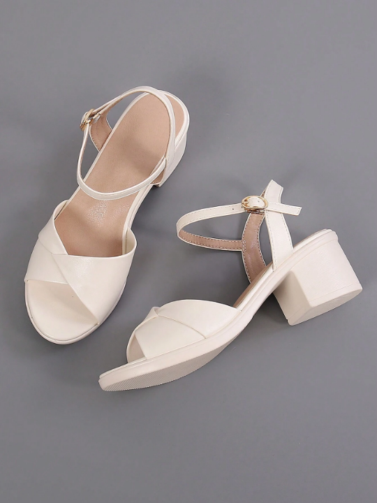 Apricot High Heel Sandals For Women With Ankle Strap And Thick Sole, Comfortable And Versatile For Summer, New Arrival