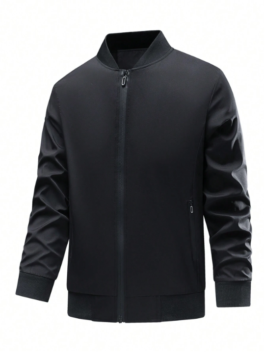 Men's Spring Zipper Front Long Sleeve Baseball Collar Jacket