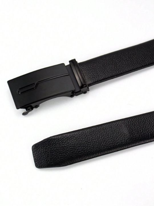 Fashionable Automatic Pu Business Men's Popular Classic Glossy Black Belt