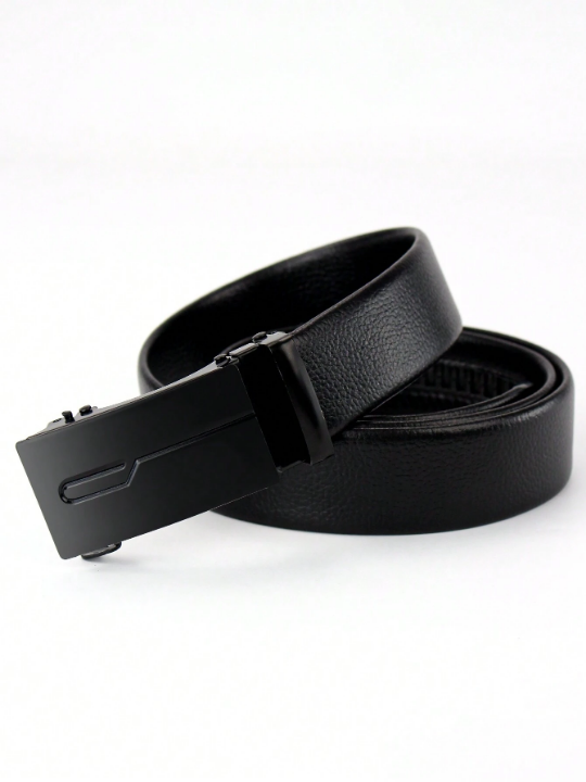 Fashionable Automatic Pu Business Men's Popular Classic Glossy Black Belt