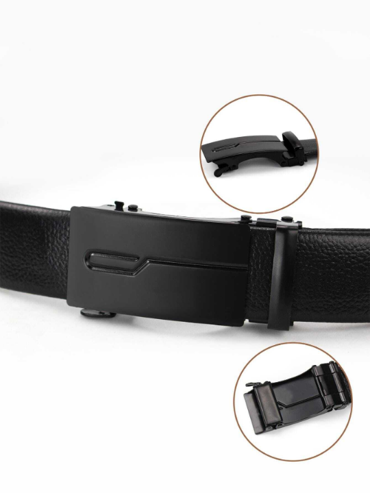 Fashionable Automatic Pu Business Men's Popular Classic Glossy Black Belt