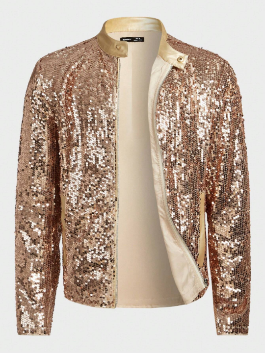 Manfinity AFTRDRK Loose-Fit Men's Sequin Embellished Stand Collar Zipper Jacket