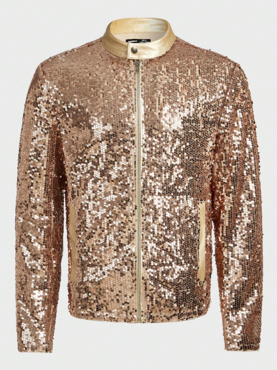 Manfinity AFTRDRK Loose-Fit Men's Sequin Embellished Stand Collar Zipper Jacket