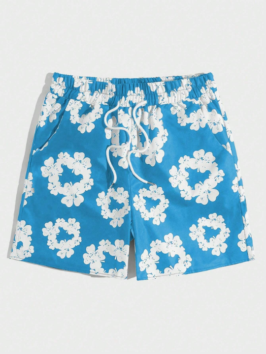 ROMWE Street Life Men's Lucky Clover Print Drawstring Waist Shorts