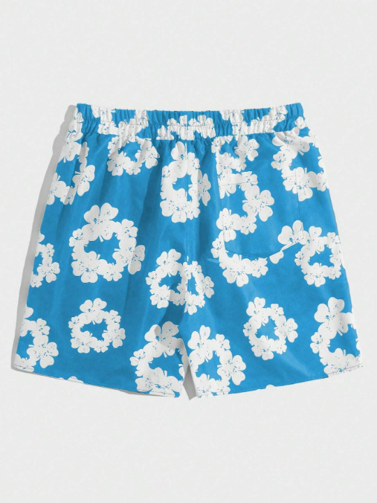 ROMWE Street Life Men's Lucky Clover Print Drawstring Waist Shorts