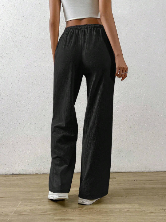 EZwear Summer Black Drawstring Waist Slant Pocket Pants Dress Pants