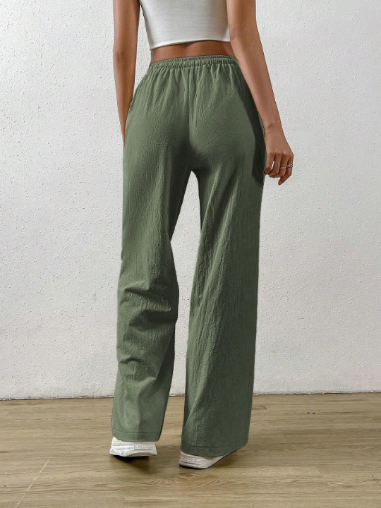 EZwear Drawstring Waist Slant Pocket Green Pants