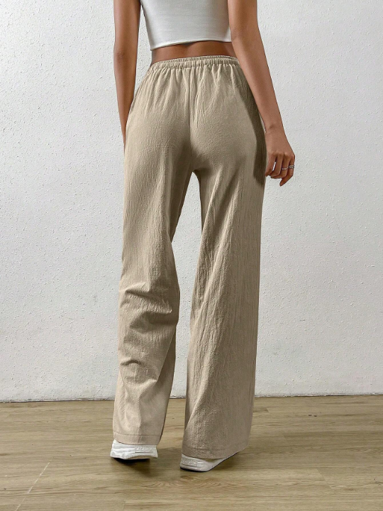 EZwear Solid Color Drawstring Bow-tie Waist Long Pants