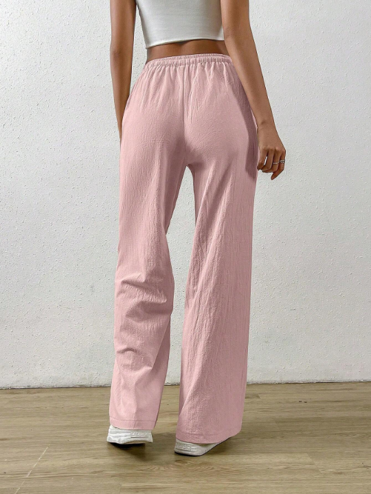 EZwear Drawstring Waist Slant Pocket Wide Leg Pants