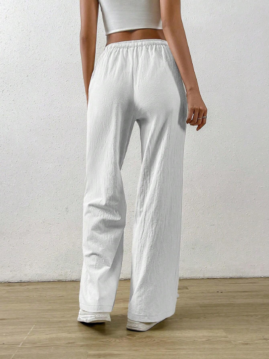 EZwear Summer White Drawstring Waist Slant Pocket Pants Dress Pants